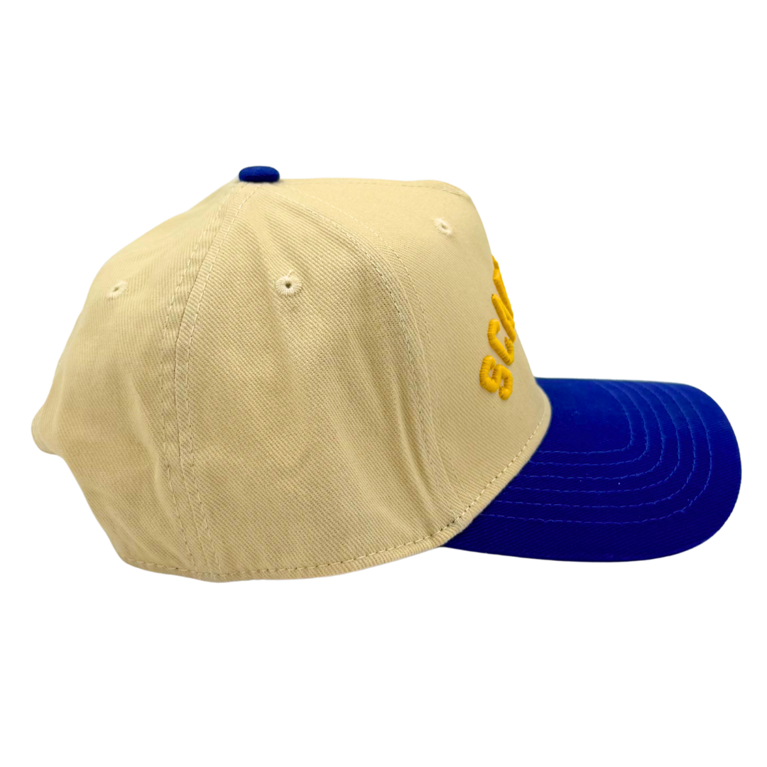 Cream Two Tone Yellow Blue "Scary Good" Dad Cap