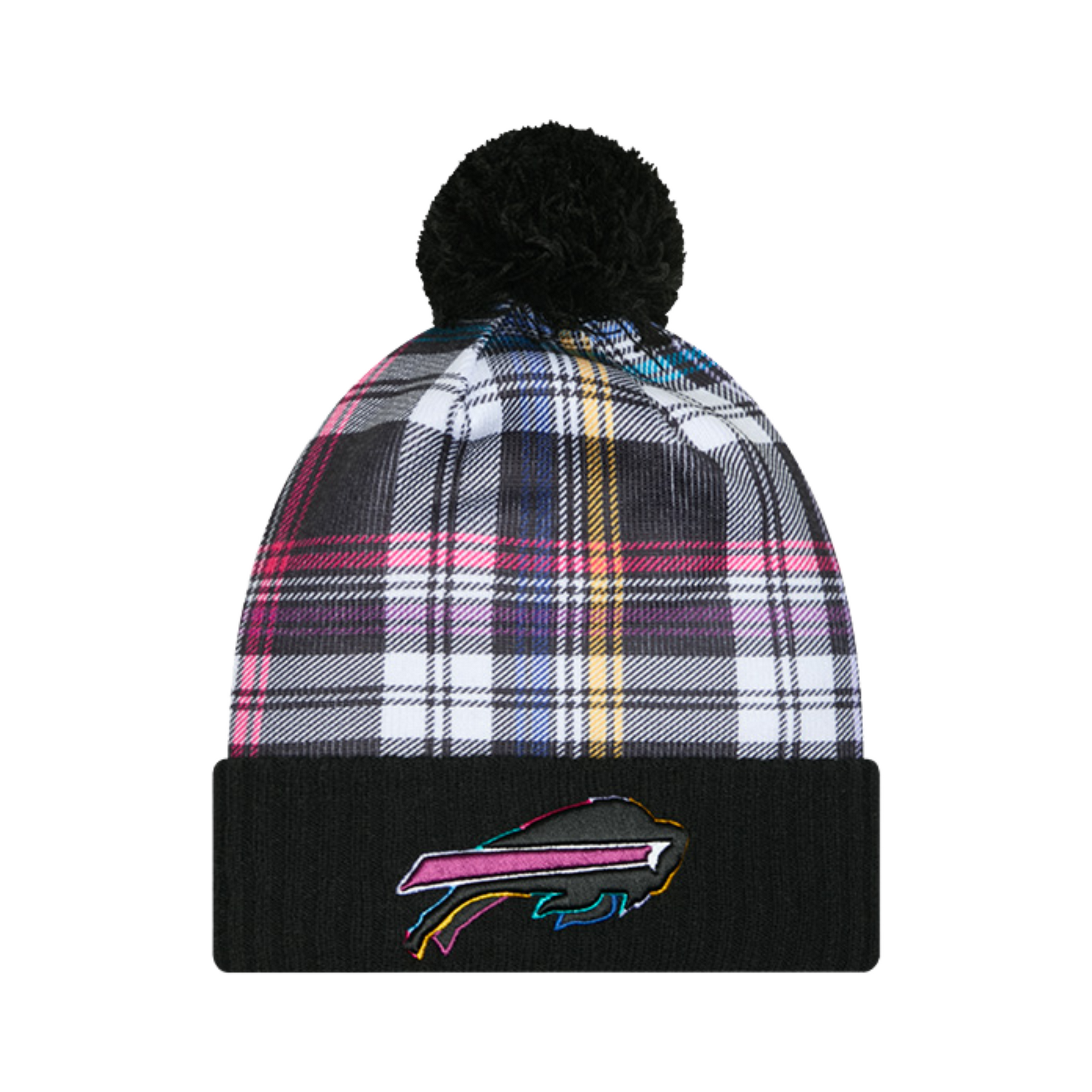 Youth New Era Bills 2024 Crucial Catch Plaid Pom Knit