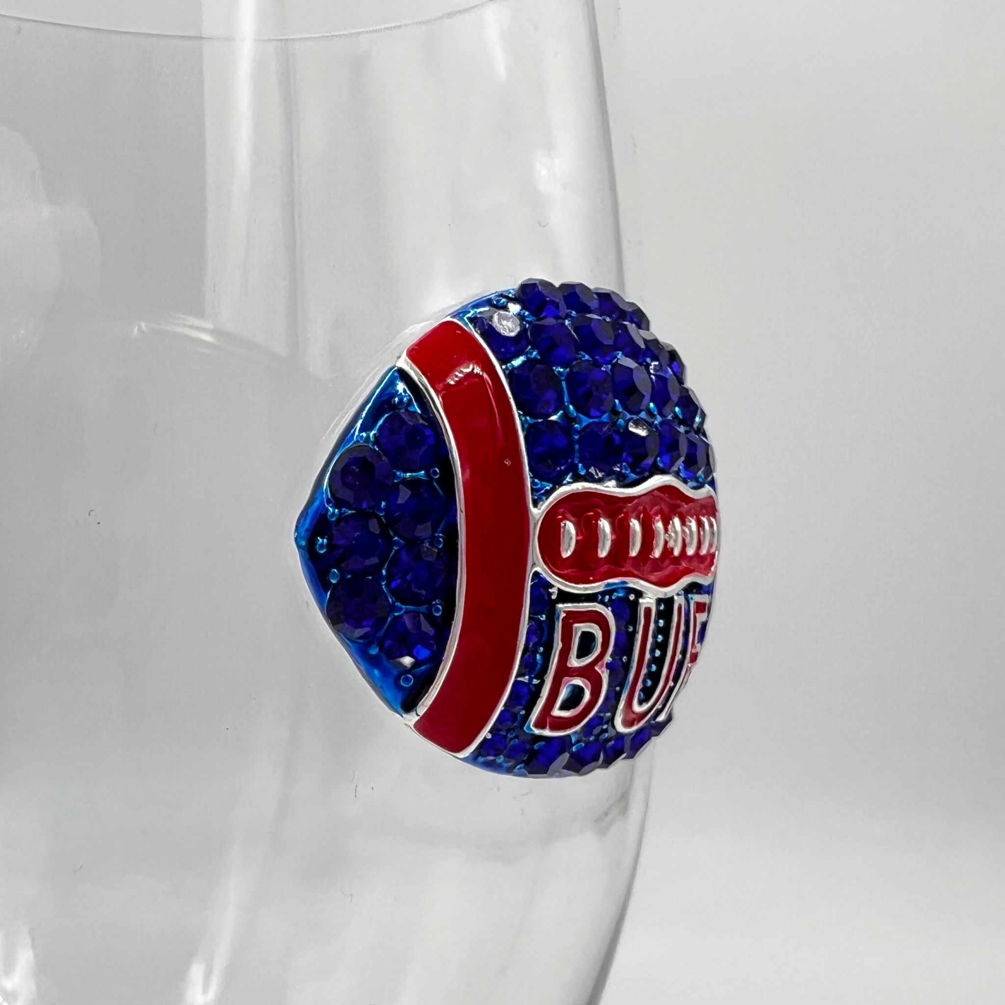 BUF Football Royal & Red Jeweled Handcrafted Wine Glass