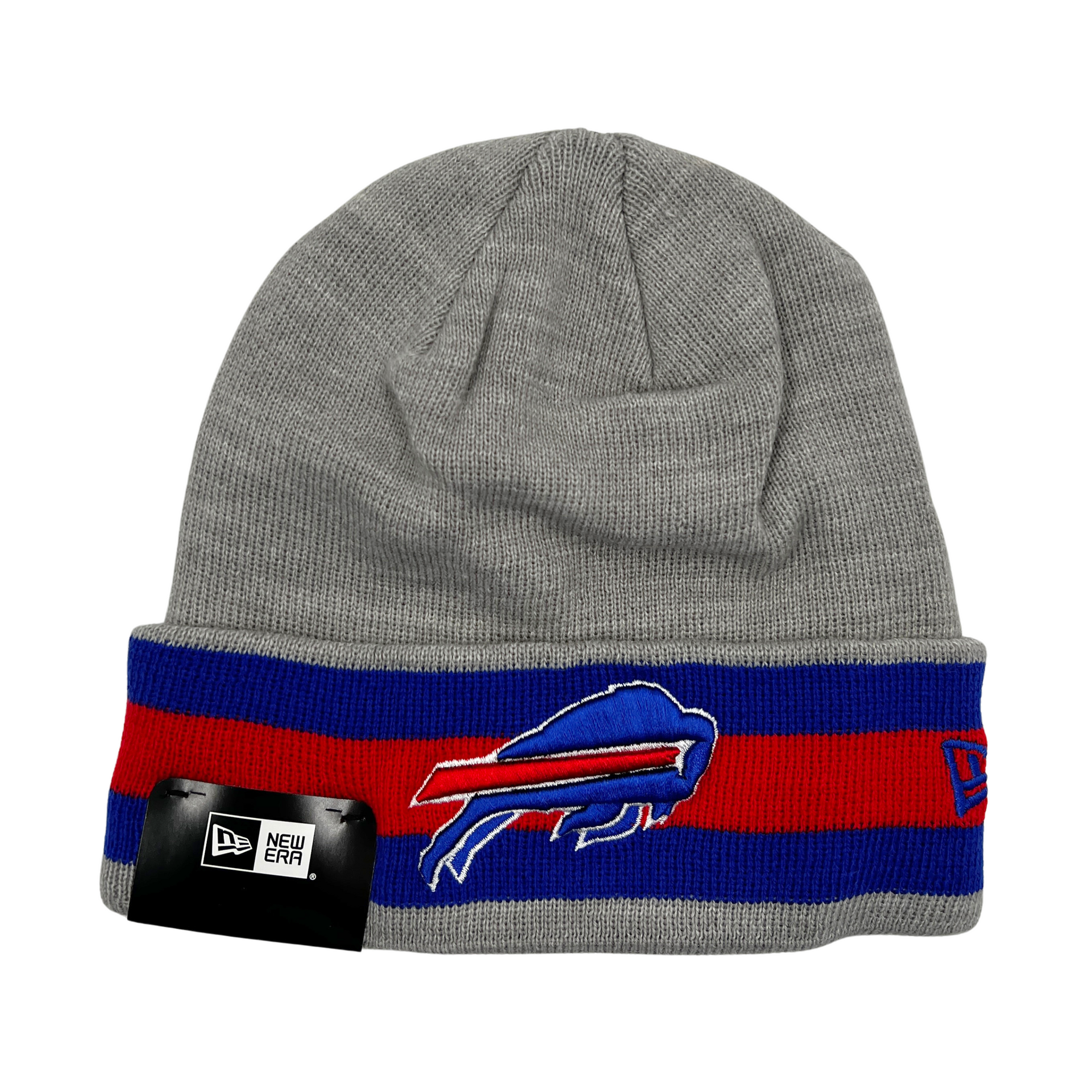 New Era Buffalo Bills Primary Logo Gray With Royal &amp; Red Striped Winter Hat