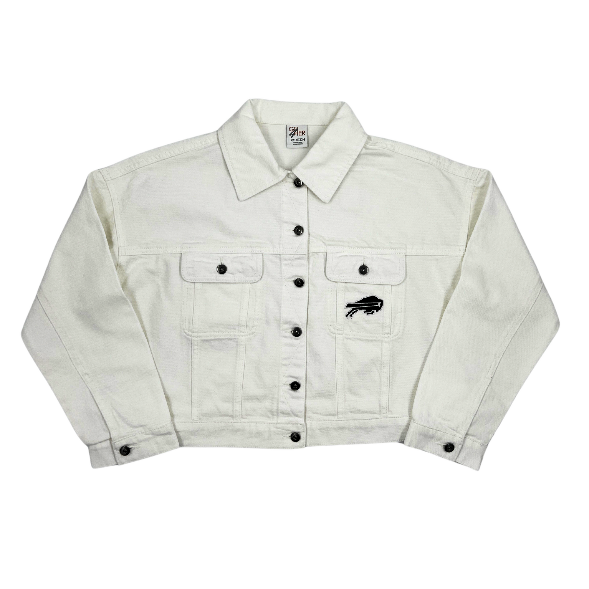 Women s Buffalo Bills Oversized Cropped White Denim Jacket