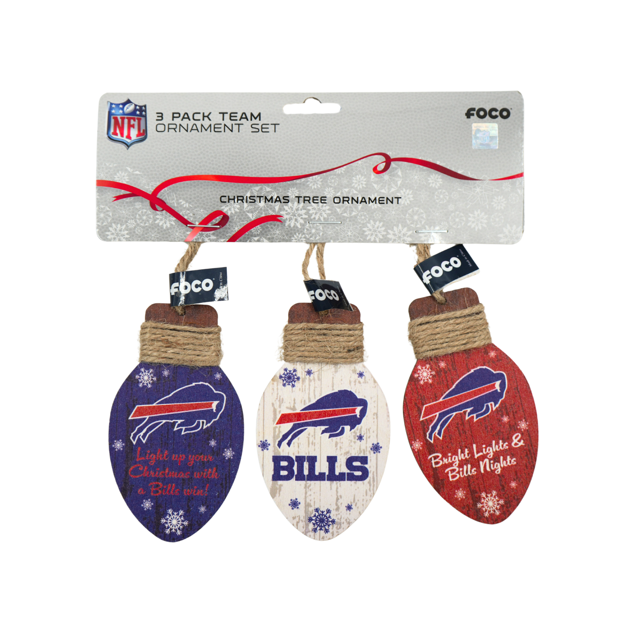Buffalo Bills 3 Pack Charging Logo Lightbulb Wooden Ornaments Set