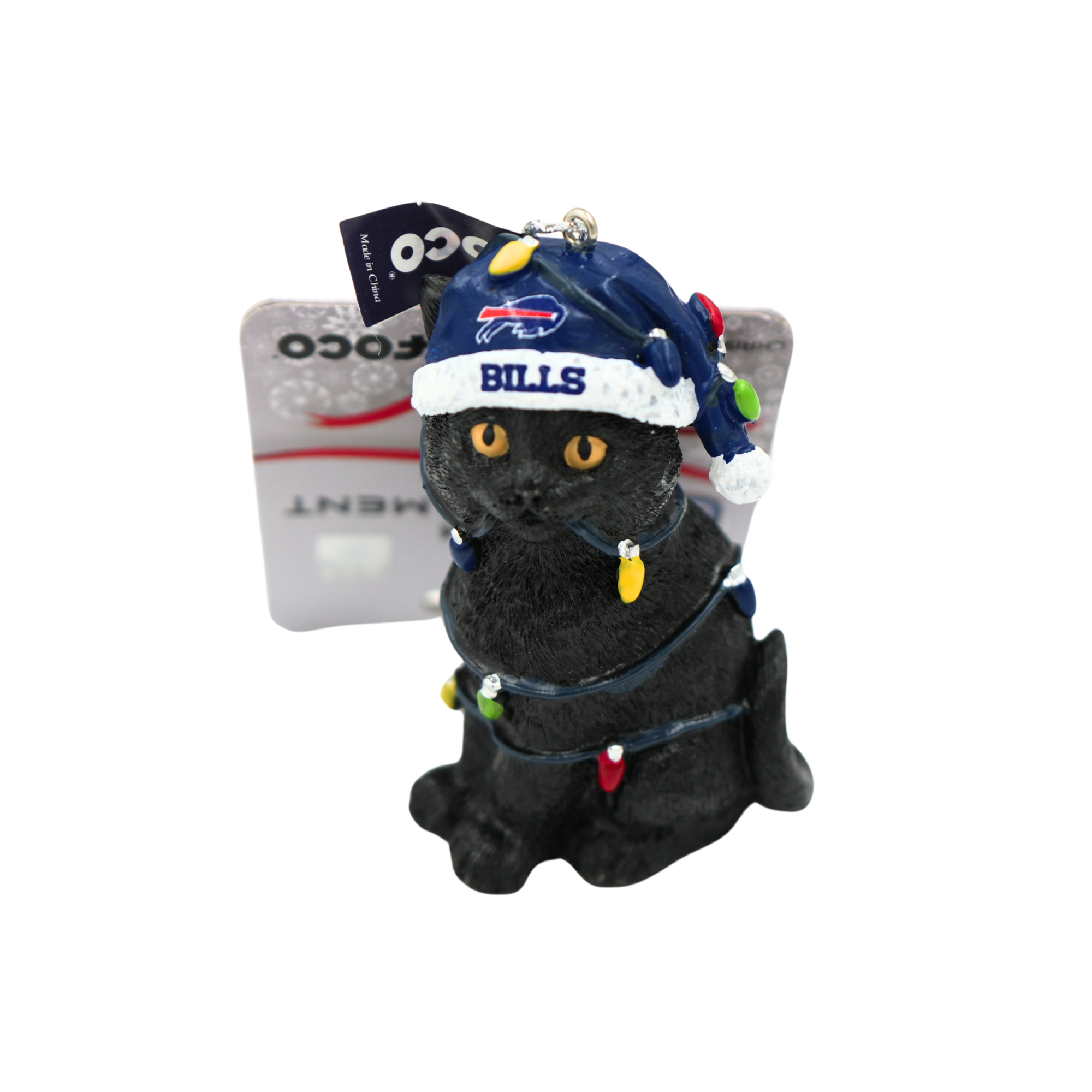 Buffalo Bills Black Cat Wrapped In Lights Holiday Ornament