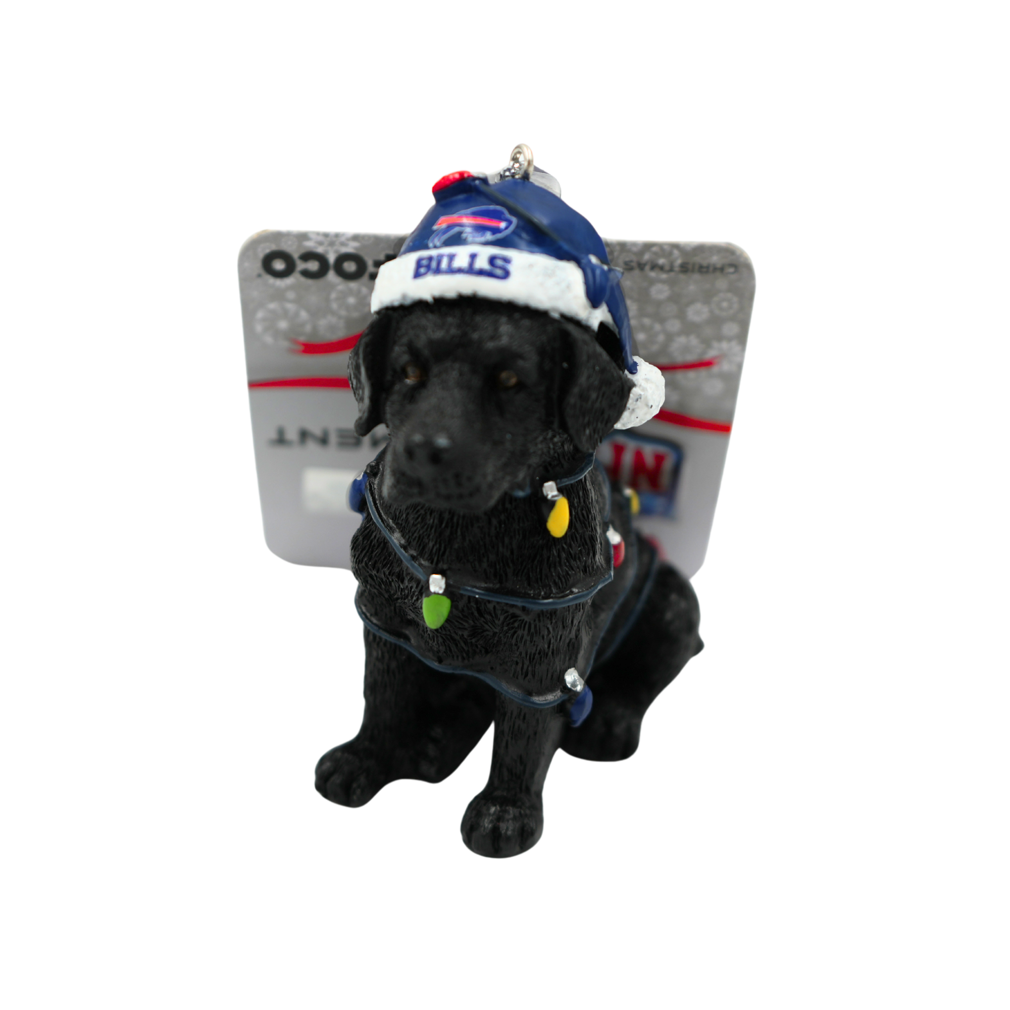Buffalo Bills Black Labrador Retriever Wrapped In Lights Holiday Ornament