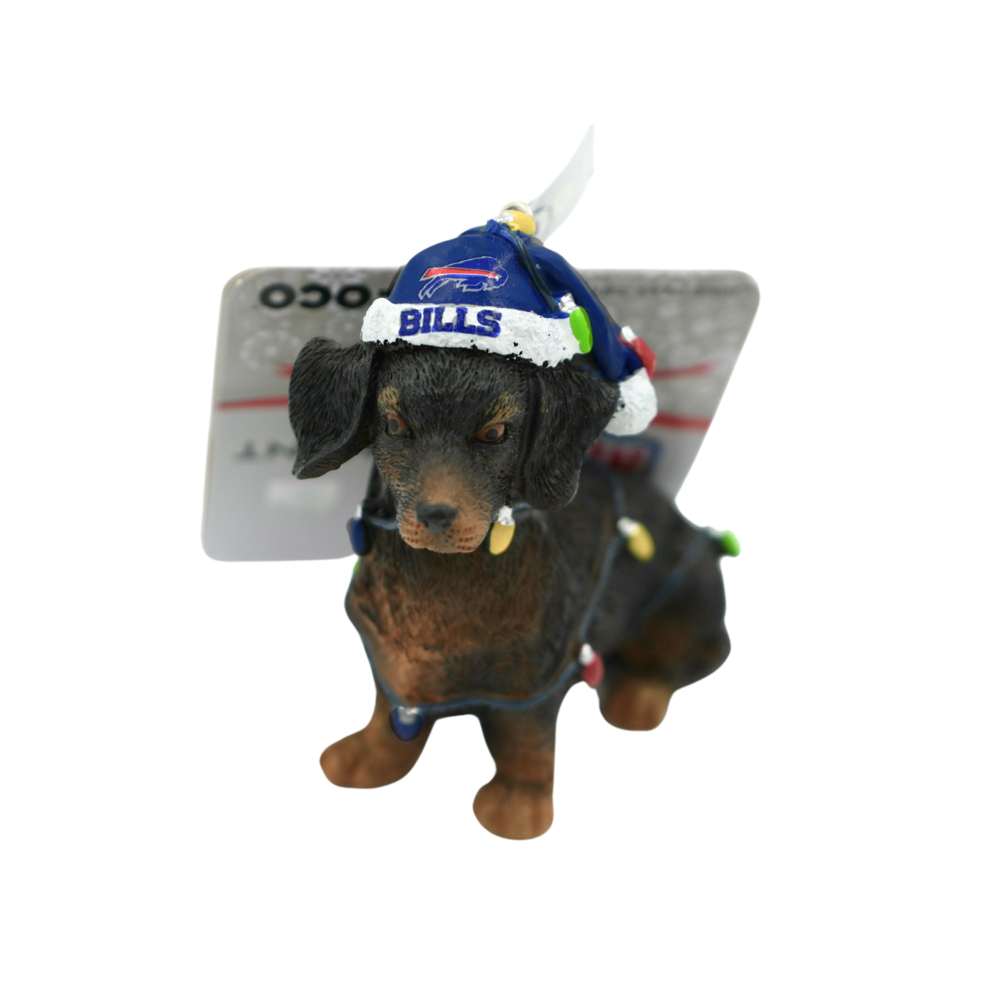 Buffalo Bills Dachshund Dog Wrapped In Lights Holiday Ornament