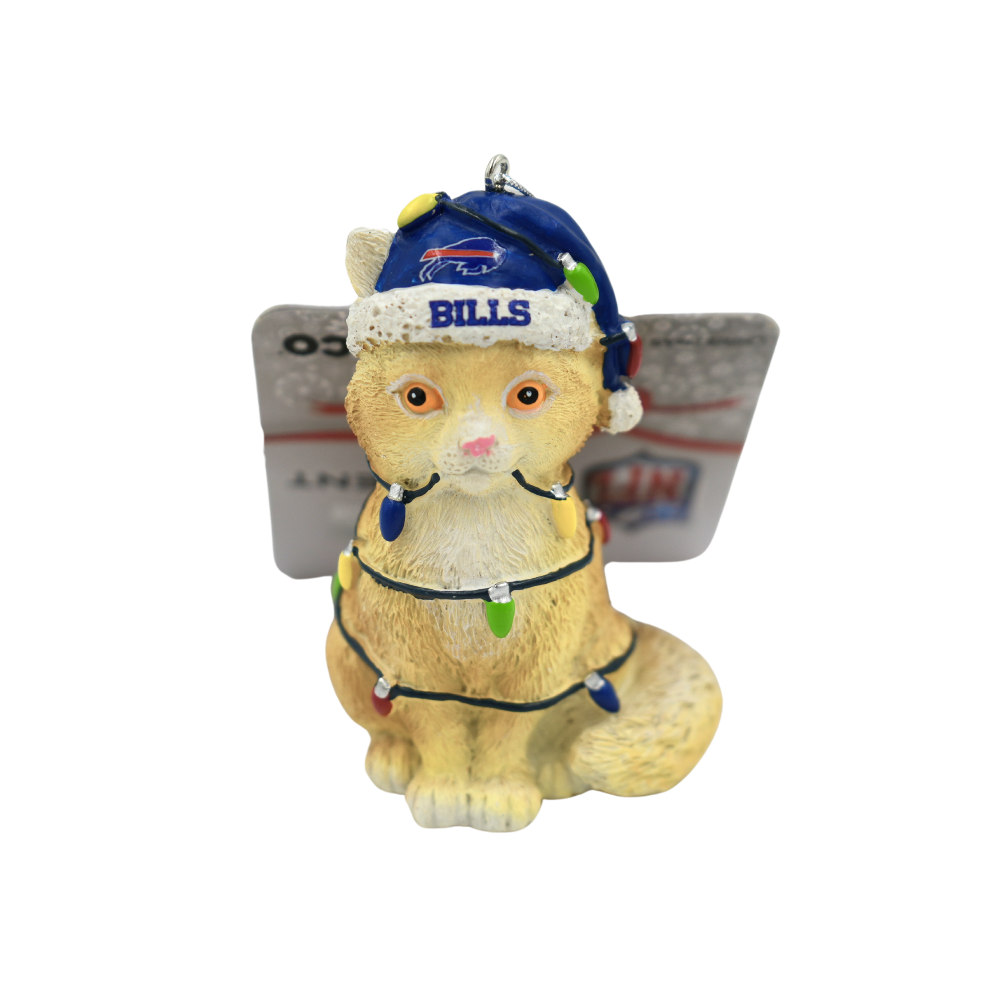Buffalo Bills Golden Shaded Cat Wrapped In Lights Holiday Ornament
