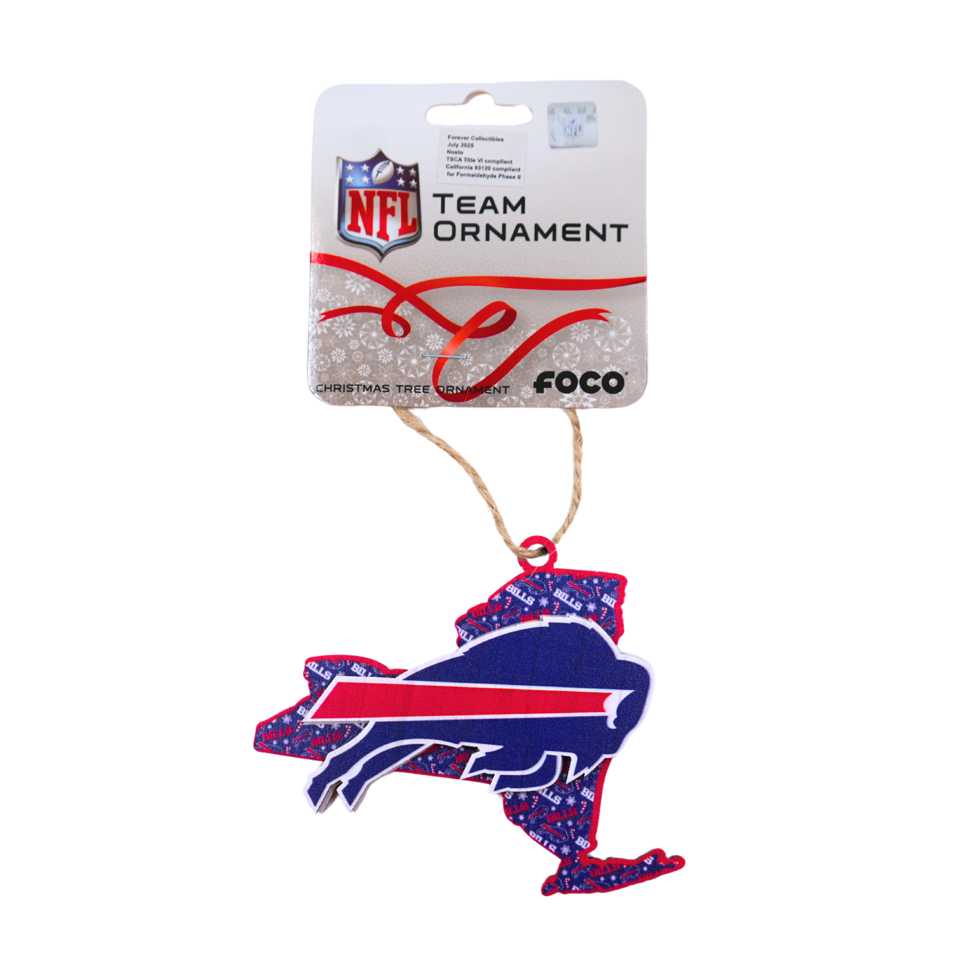 Buffalo Bills Logo & NYS Outline Wooden Holiday Ornament