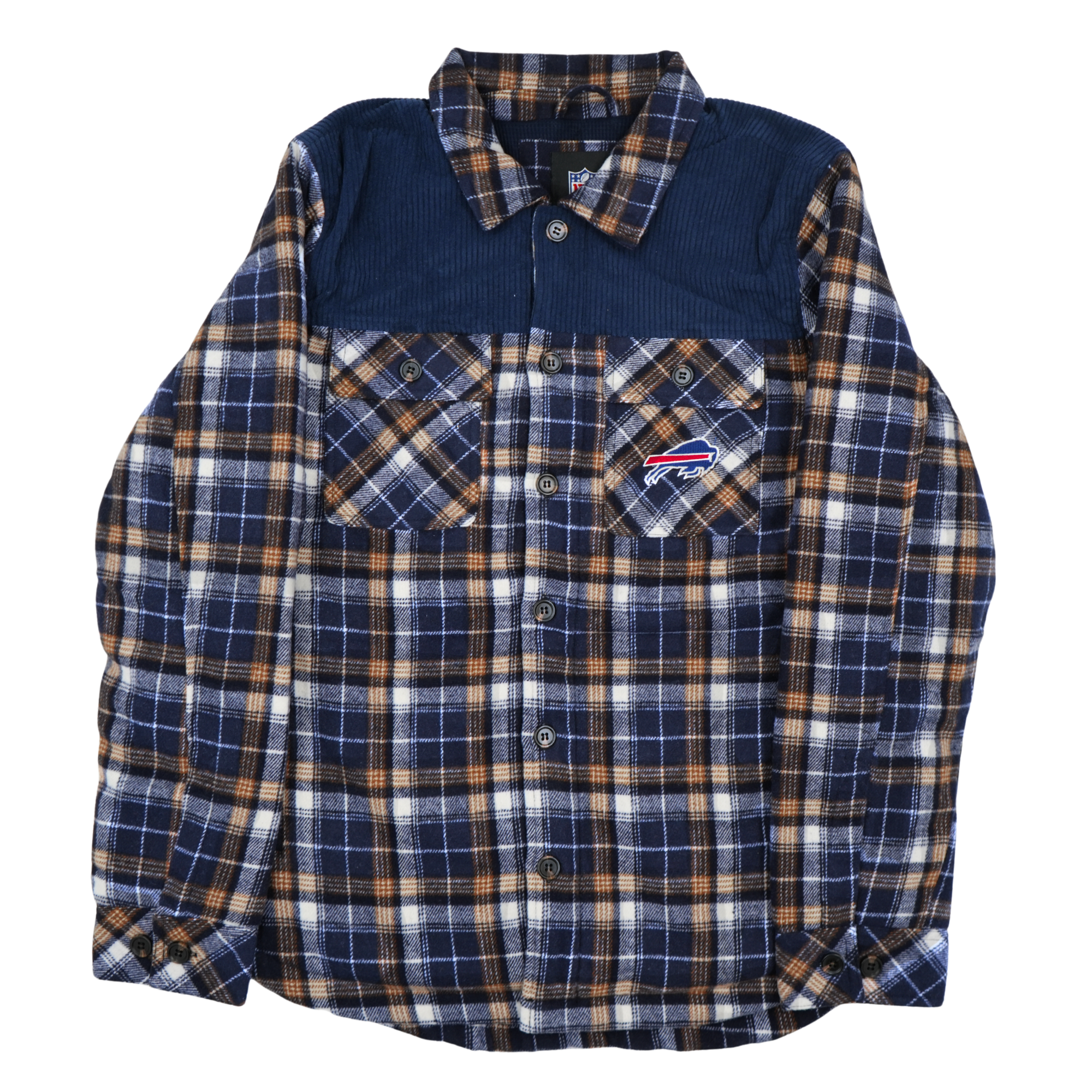 Buffalo Bills Quilted Thermal Lining Blue, White, & Brown Flannel Shacket
