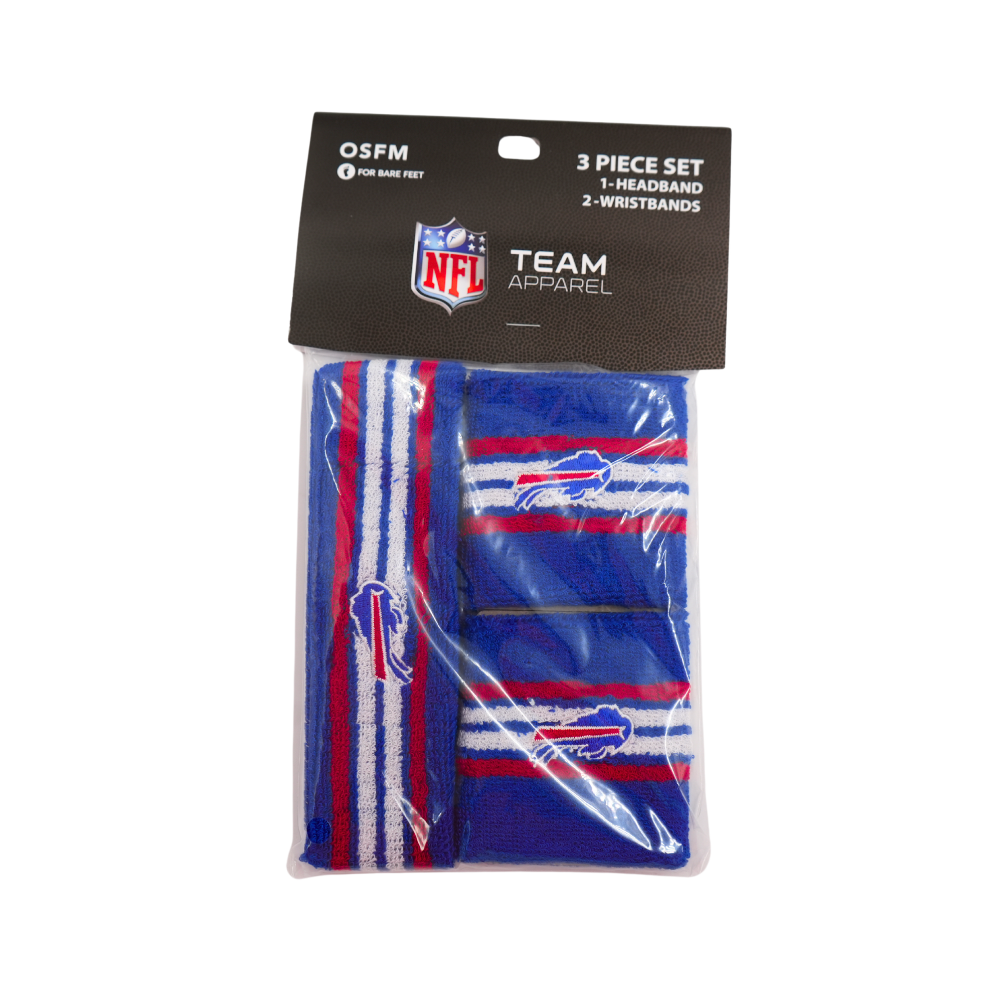Buffalo Bills Red, White, & Blue Striped Headband & Wristbands Set