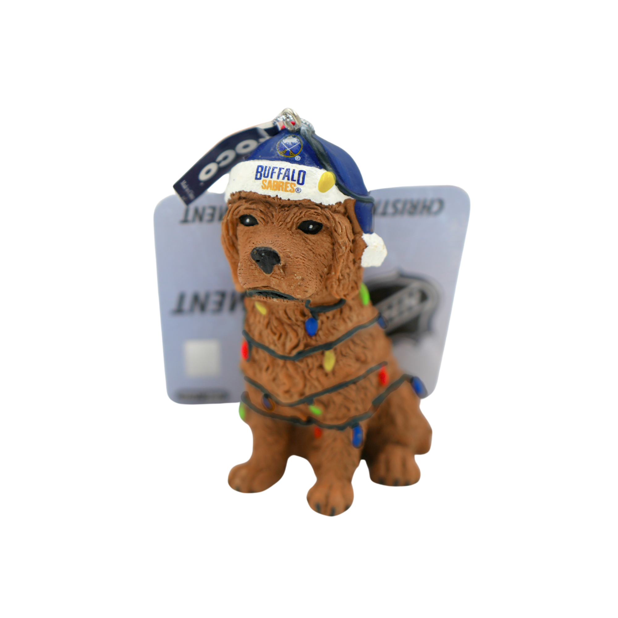 Buffalo Sabres Chocolate Labrador Retriever Dog Wrapped In Lights Holiday Ornament