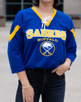 Women's Buffalo Sabres Royal Lace Up Starter Three Quarter Sleeve Shirt