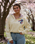 Women's New Era Bills Floral & Chrome White Cropped Quarter Zip Hoodie