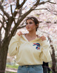 Women's New Era Bills Floral & Chrome White Cropped Quarter Zip Hoodie