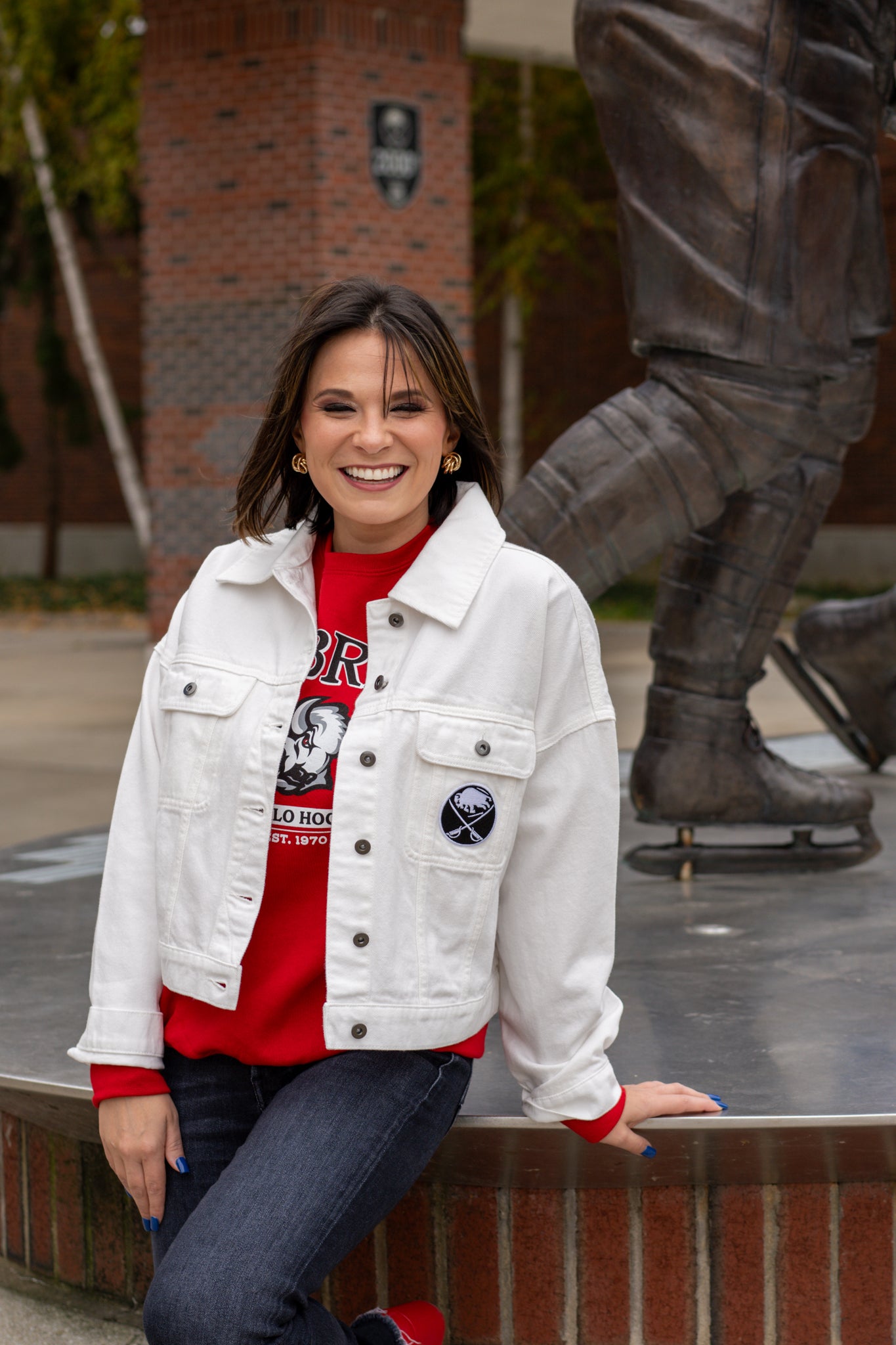 Women&#39;s Buffalo Sabres 4Her White Denim Cropped Jacket