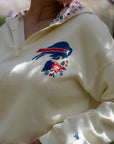 Women's New Era Bills Floral & Chrome White Cropped Quarter Zip Hoodie