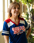 Women's New Era Bills Primary Logo With Shoulder Stripes V-Neck Shirt