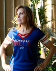 Women's New Era Bills Sequin Criss Cross V-Neck Shirt