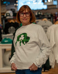 Green Plaid Buffalo With Shamrock White Crewneck