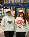 Sabres Heather Grey Goathead Red & Black Mockneck Sweater