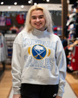 Sabres Heather Grey Royal & Gold Logo Mockneck Sweater