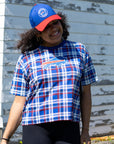 Women's New Era Bills 3rd Down Plaid Cropped T-Shirt