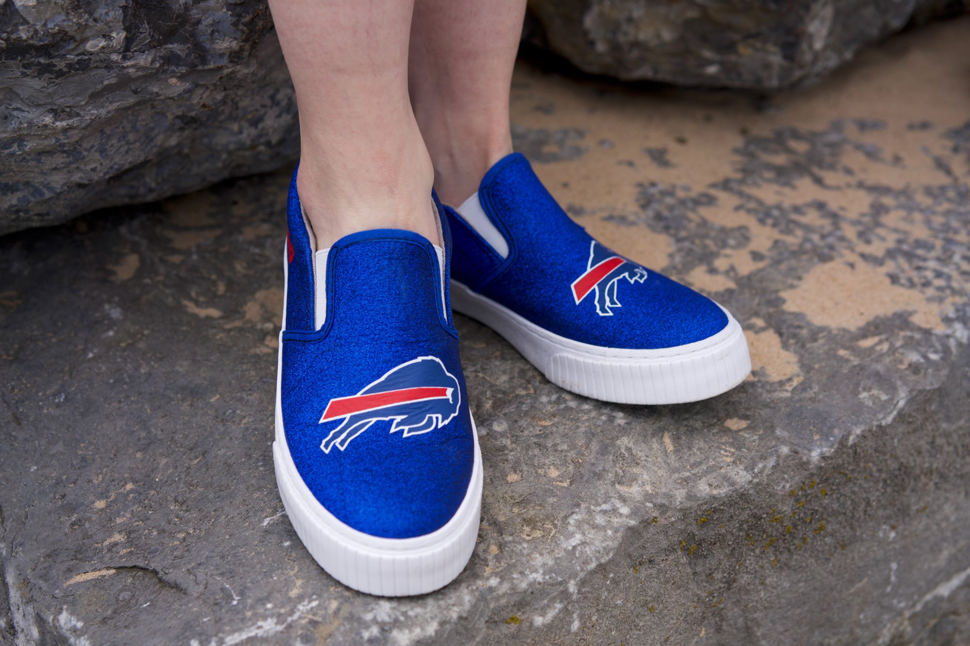 Women&#39;s Buffalo Bills Glitter Slip On Canvas Shoes