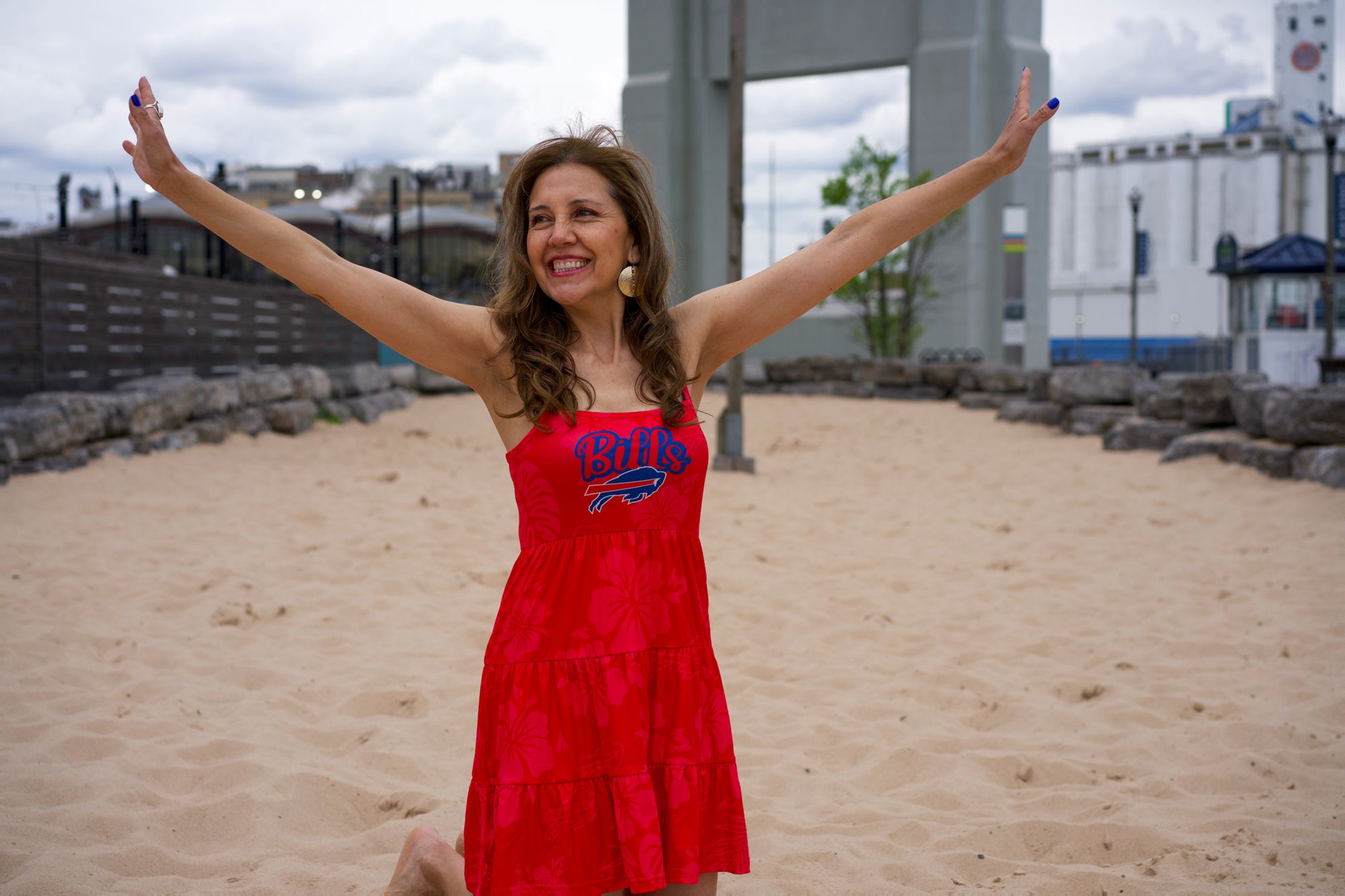 Women&#39;s Buffalo Bills With Logo Red Floral Sun Dress