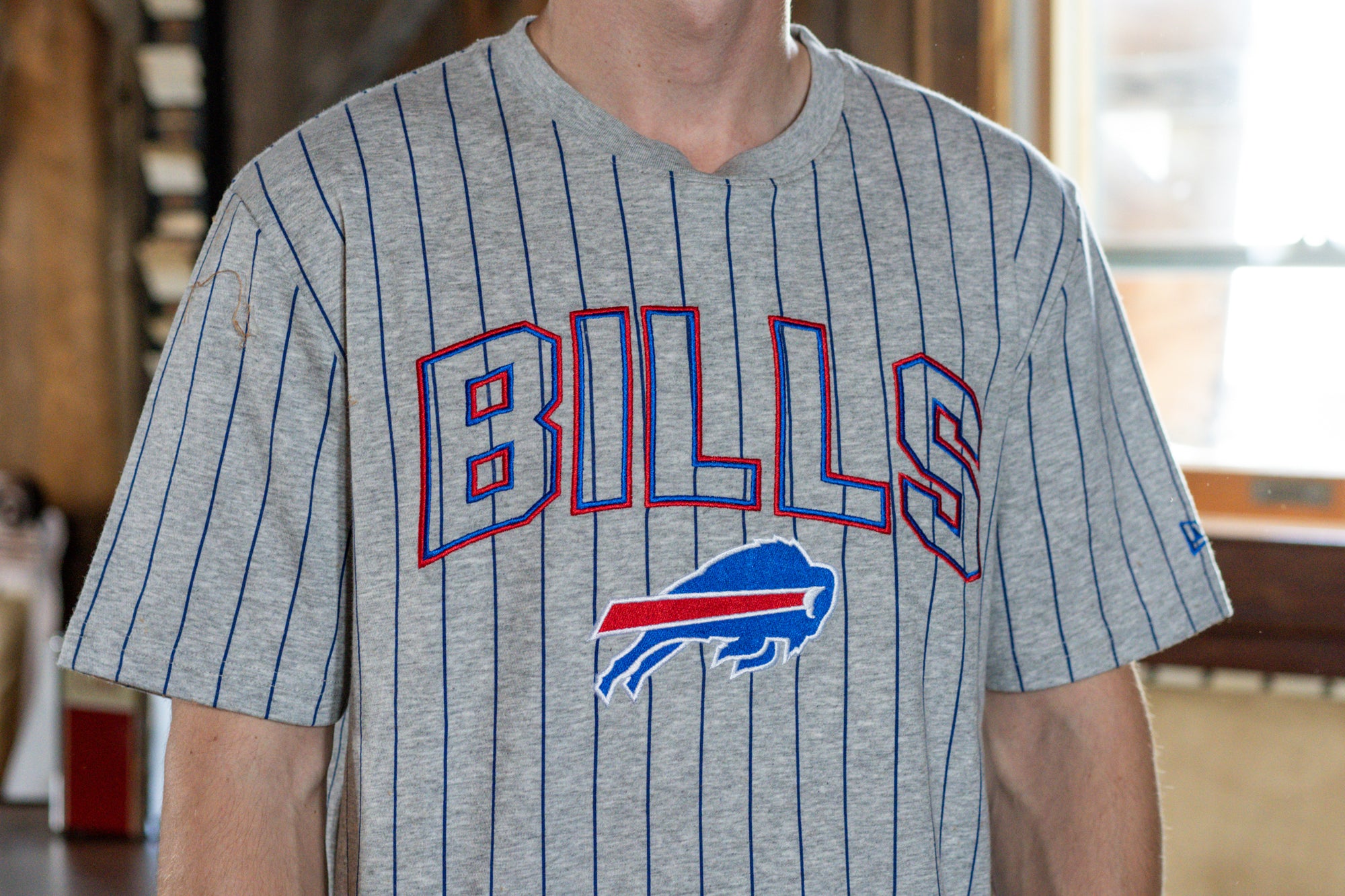 New Era Bills Primary Logo Gray Pinstripe T-Shirt