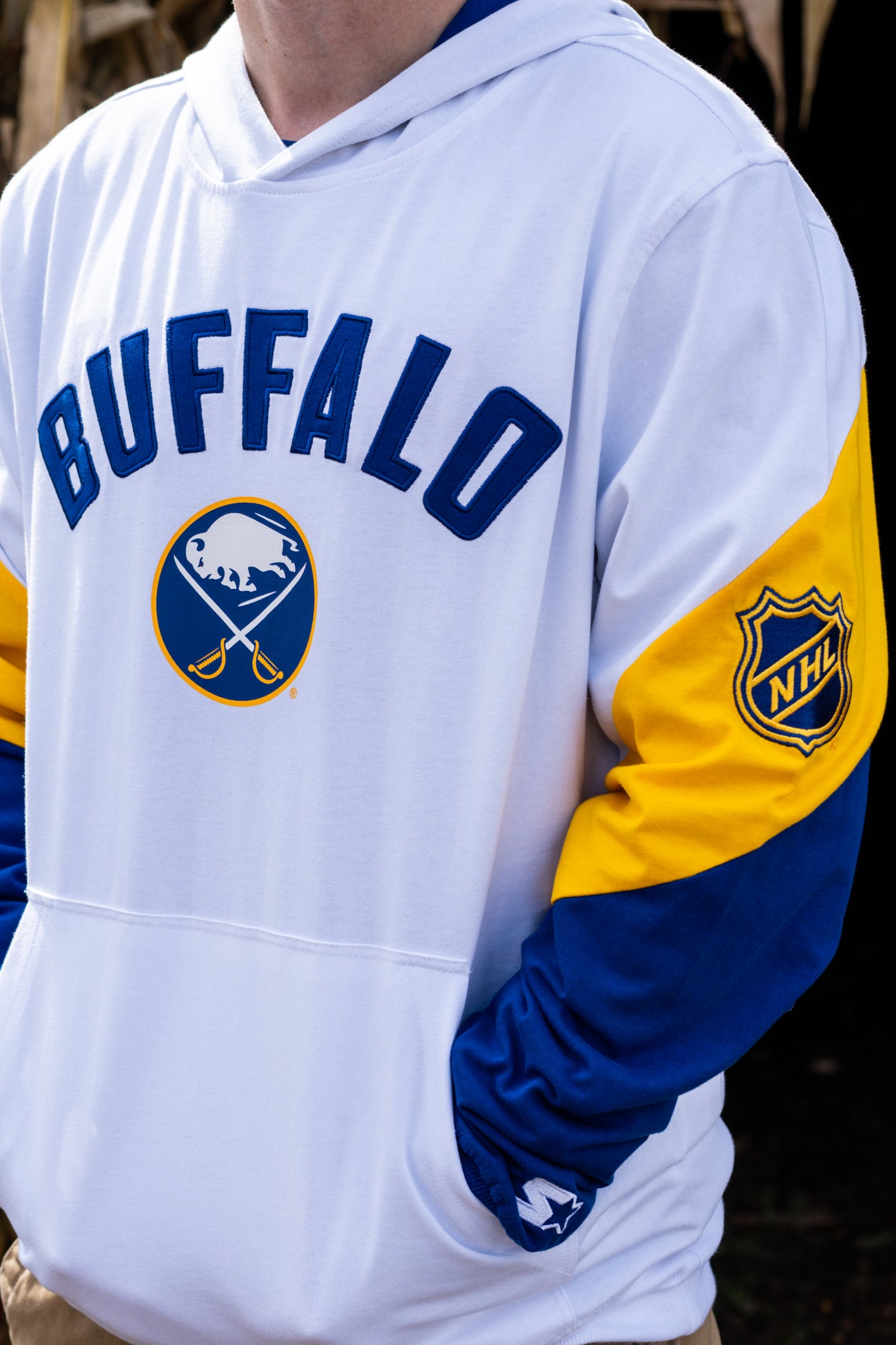 Buffalo Sabres Colorblock Starter White Pullover Hoodie