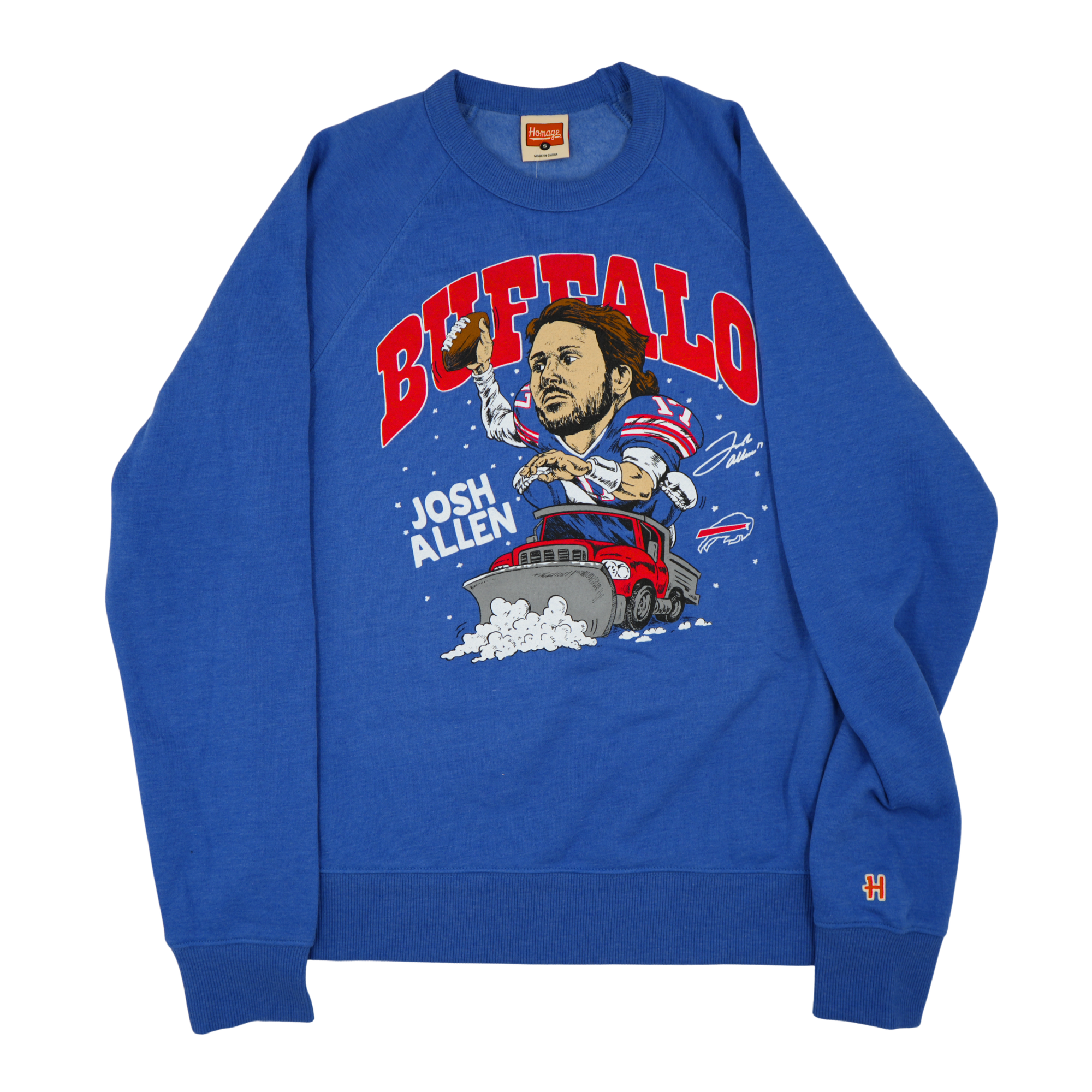 Homage Buffalo Bills Josh Allen Snow Plow Blue Crewneck Sweatshirt