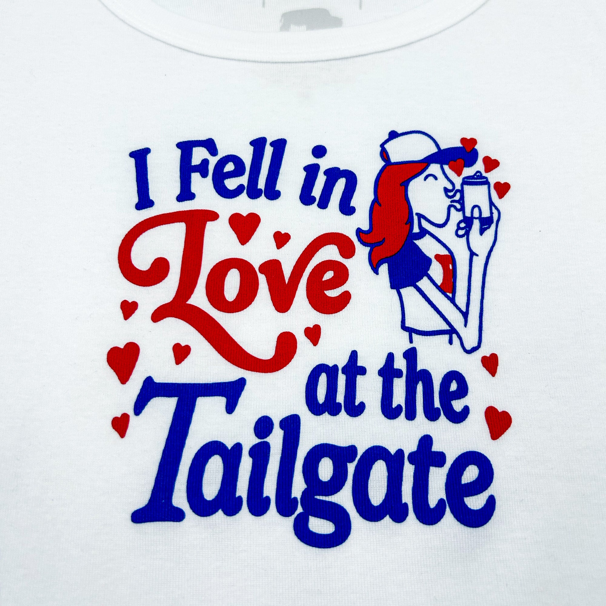 Women's I Fell In Love At The Tailgate White Baby Tee