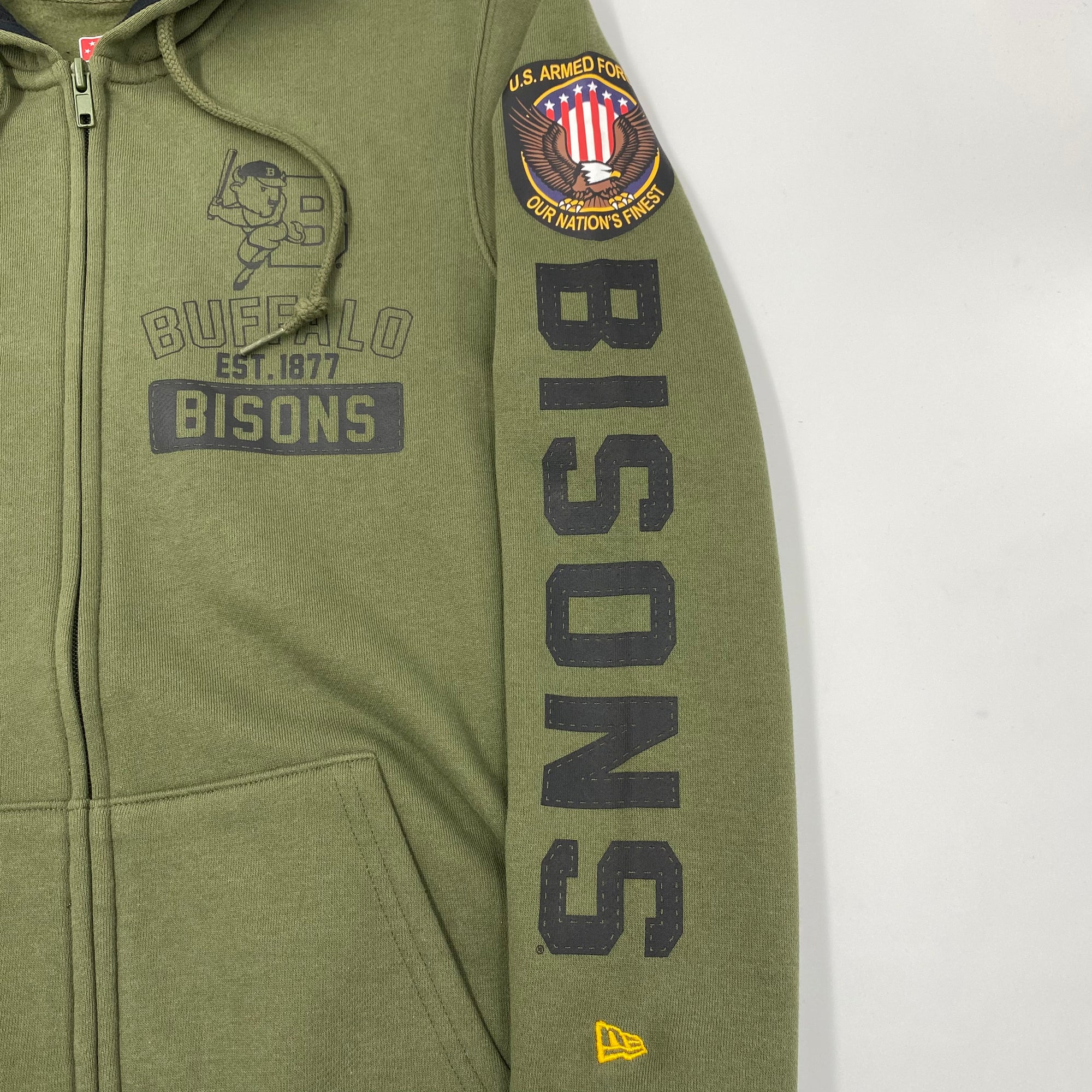 Women&#39;s New Era Bisons Armed Forces Military Green Zip-Up