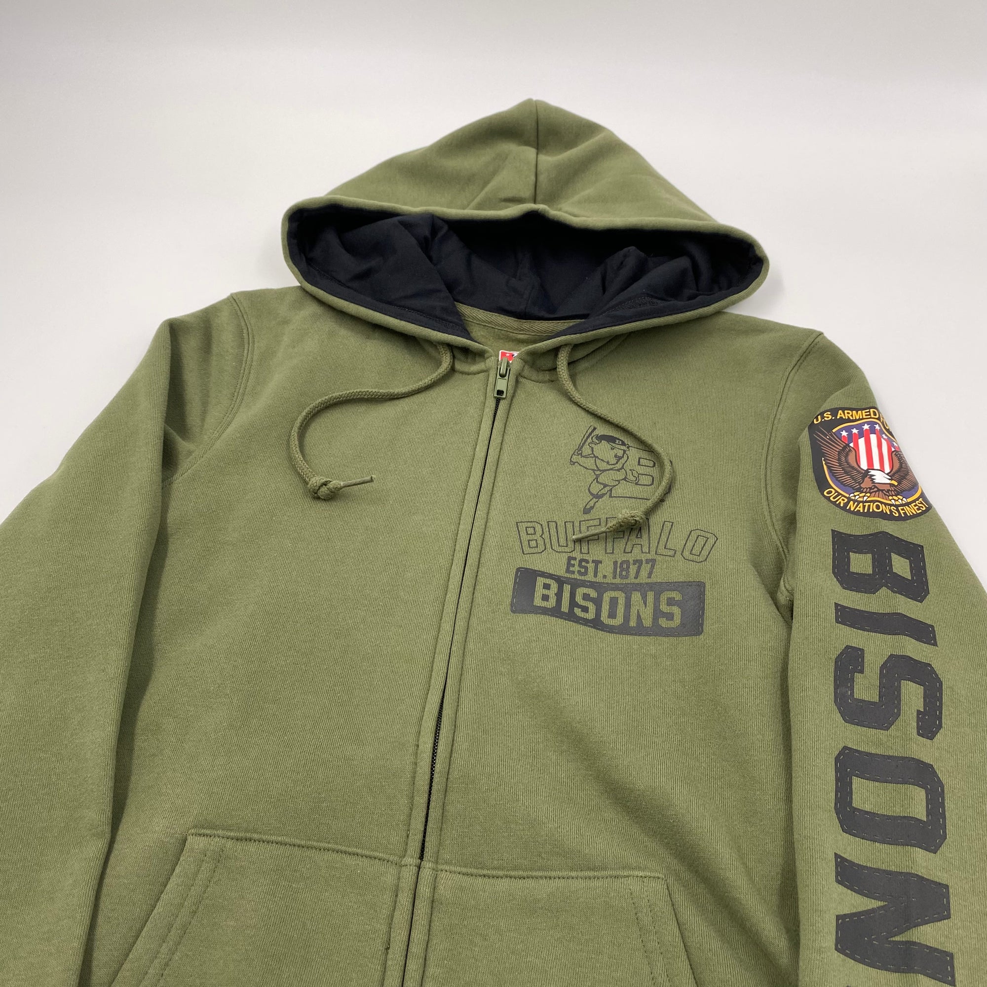 Women&#39;s New Era Bisons Armed Forces Military Green Zip-Up