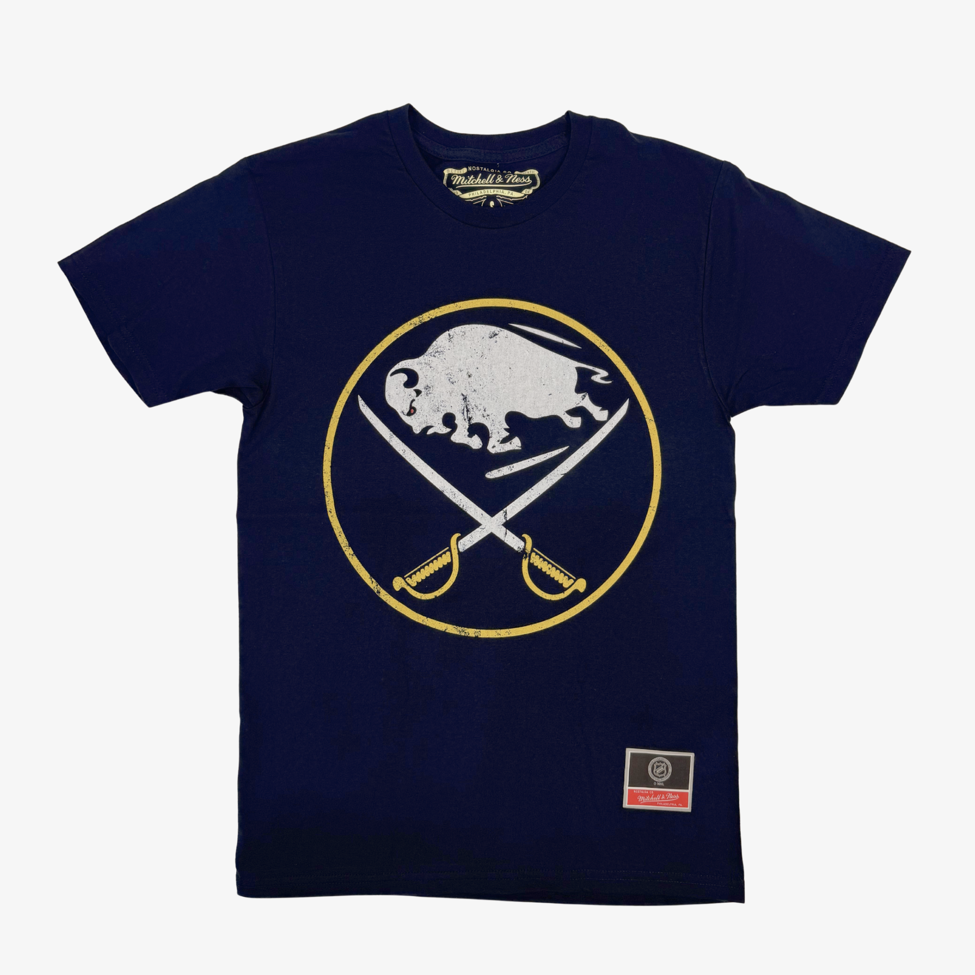 Mitchell & Ness Buffalo Sabres Primary Logo Distressed Navy T-Shirt