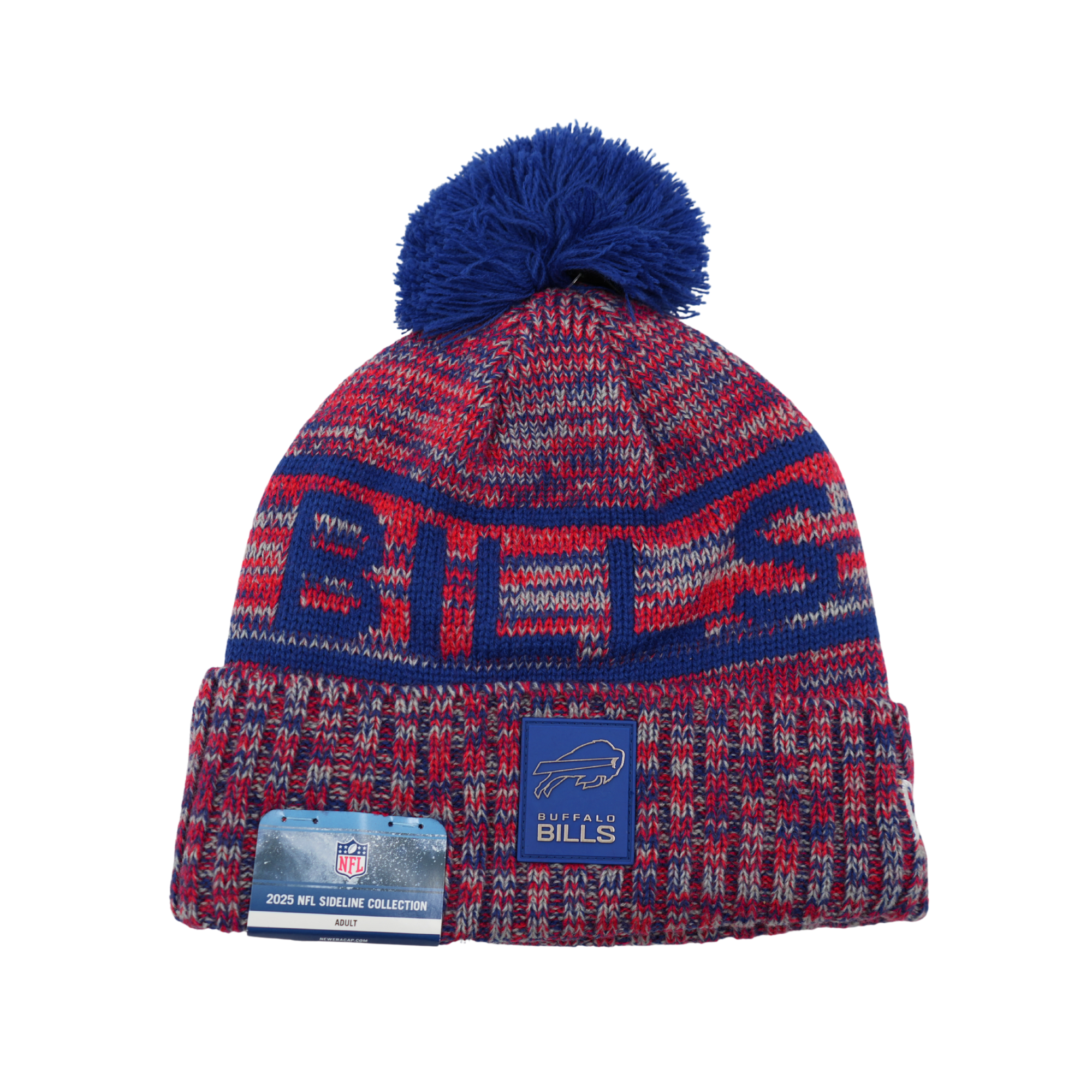 New Era Buffalo Bills 2025 Sideline Cold Weather Red & Blue Knit Pom