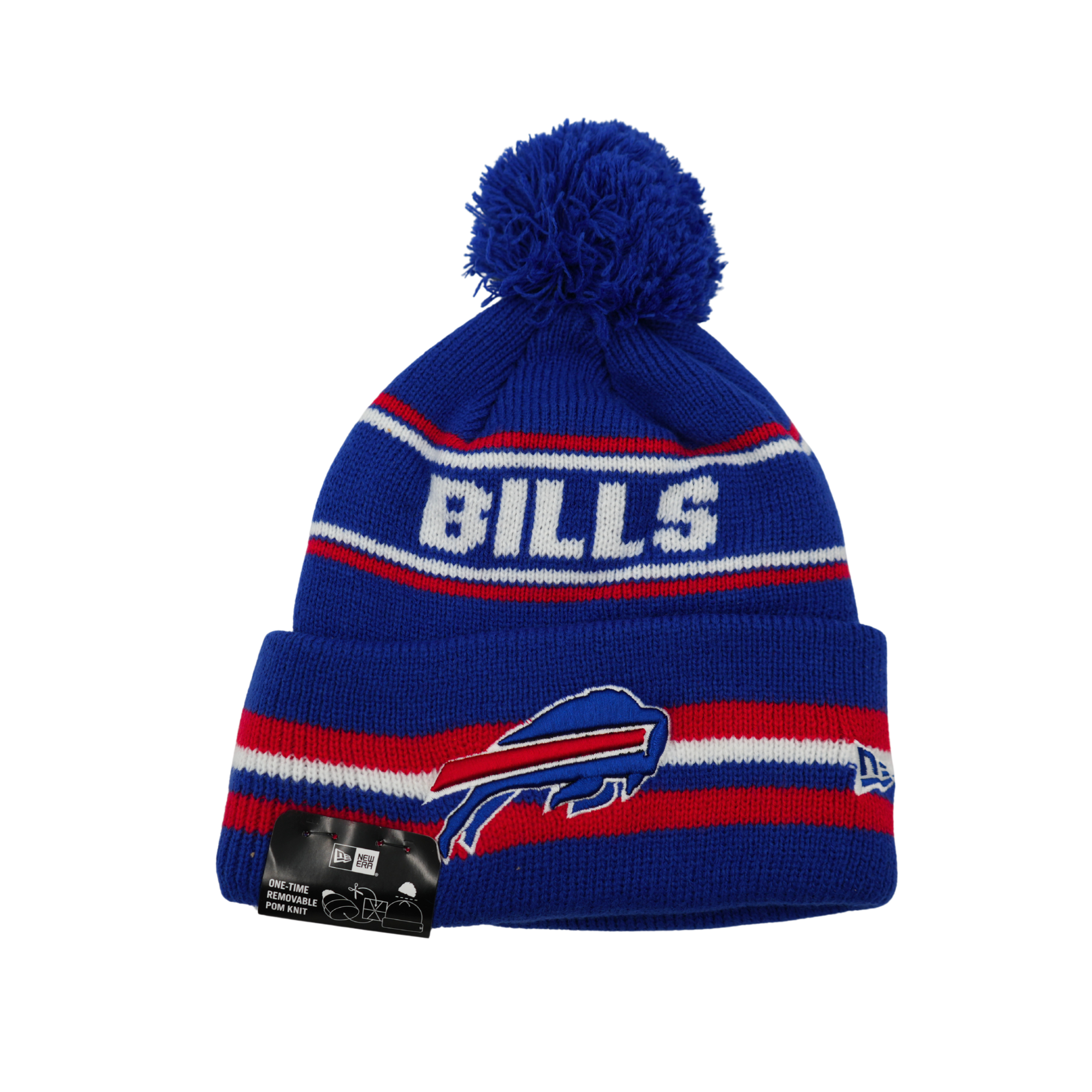 New Era Buffalo Bills Blue With Red & White Stripes Knit Pom