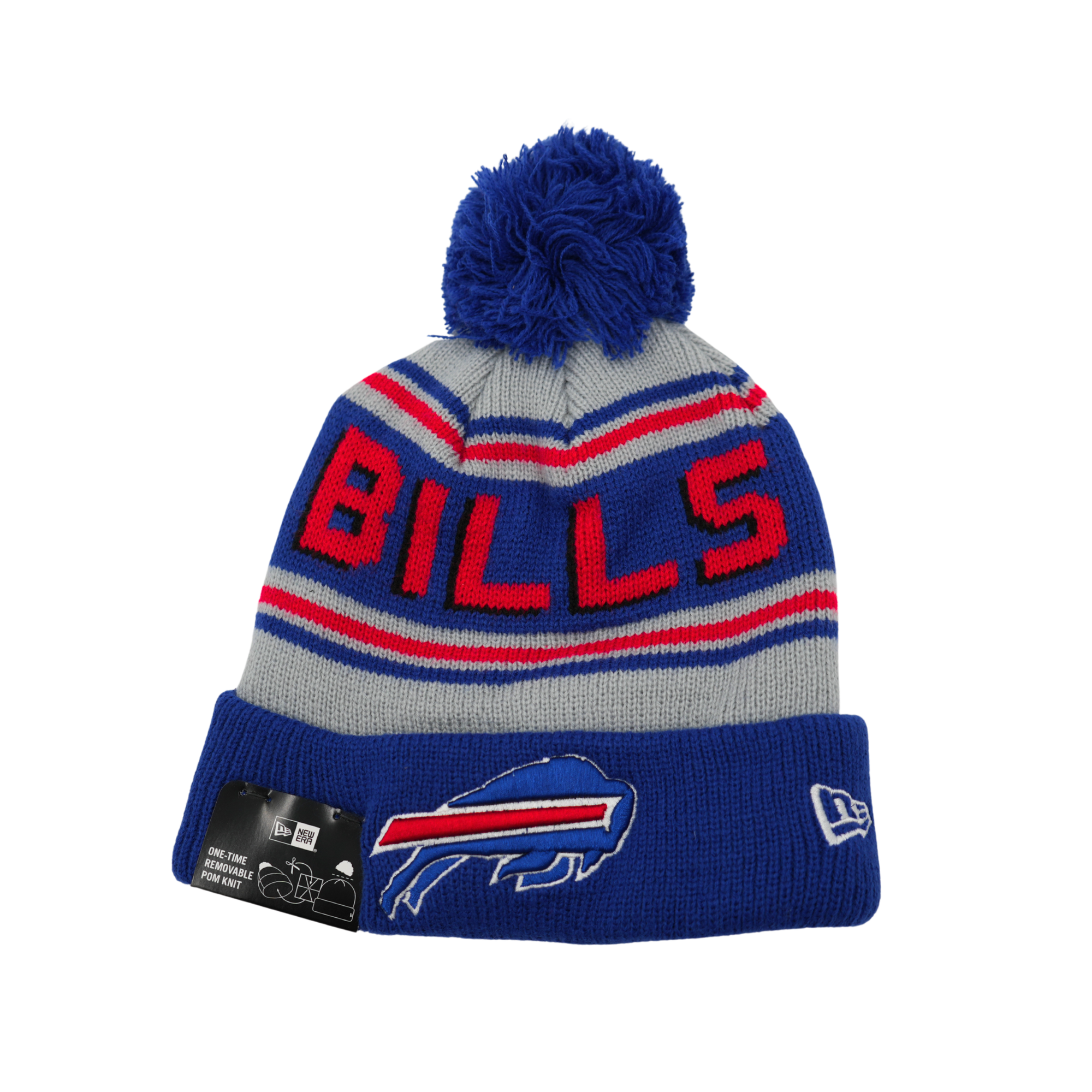 New Era Buffalo Bills Gray With Blue & Red Stripes Knit Pom
