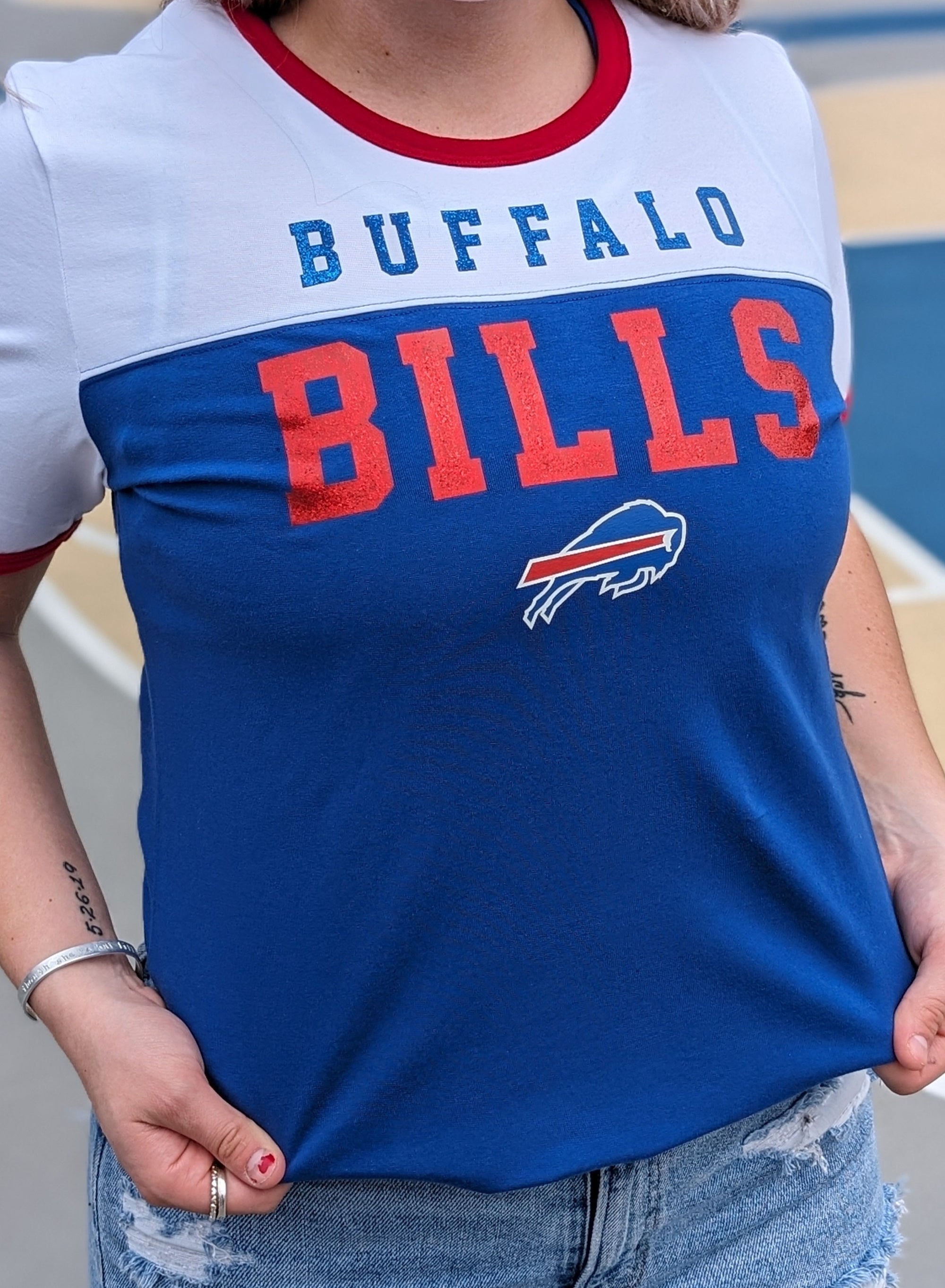 Women&#39;s New Era Buffalo Bills Royal &amp; White Short Sleeve Shirt