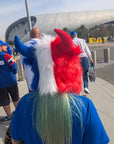 Furry Red, White, & Blue Bison Winter Hat