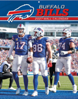 Buffalo Bills 2027 12 x 12 inch wall calendar featuring Josh Allen, Dawson Knox, and Connor McGovern in royal blue Bills uniforms with the team logo above.