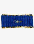'47 Brand Women's Buffalo Sabres royal blue chunky knit headband with gold embroidered Sabres script and contrasting gold trim.