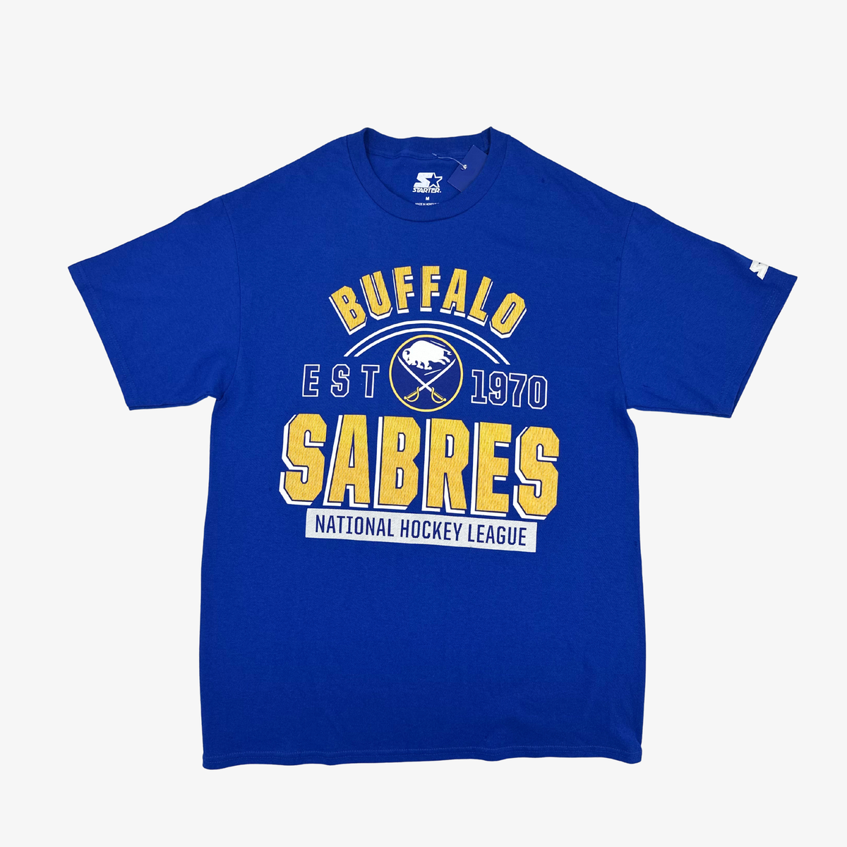 Starter Buffalo Sabres royal blue T-shirt with Sabres logo, team lettering and Established 1970 graphic