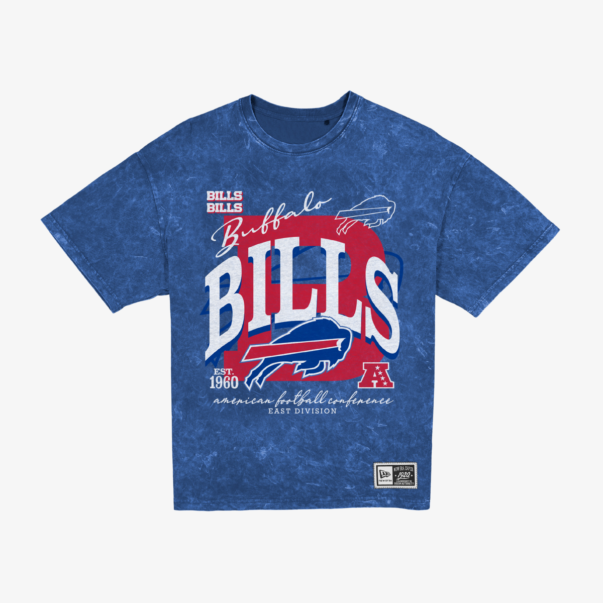 New Era Buffalo Bills royal wash T-shirt with oversized retro team logo graphic