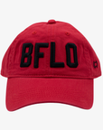 Red cap with 'BFLO' in black on a white background