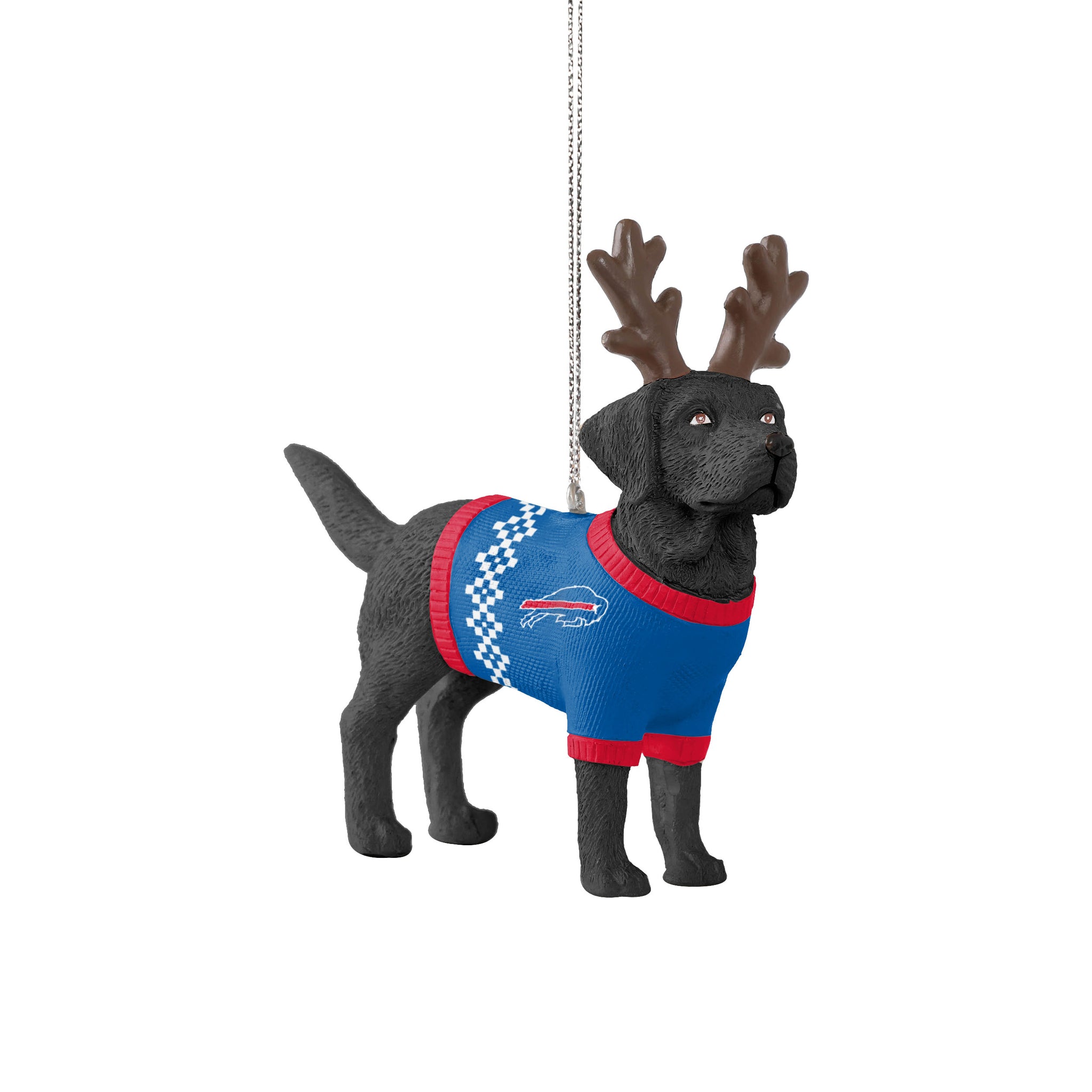 Buffalo Bills Black Lab Wearing Antlers Ornament