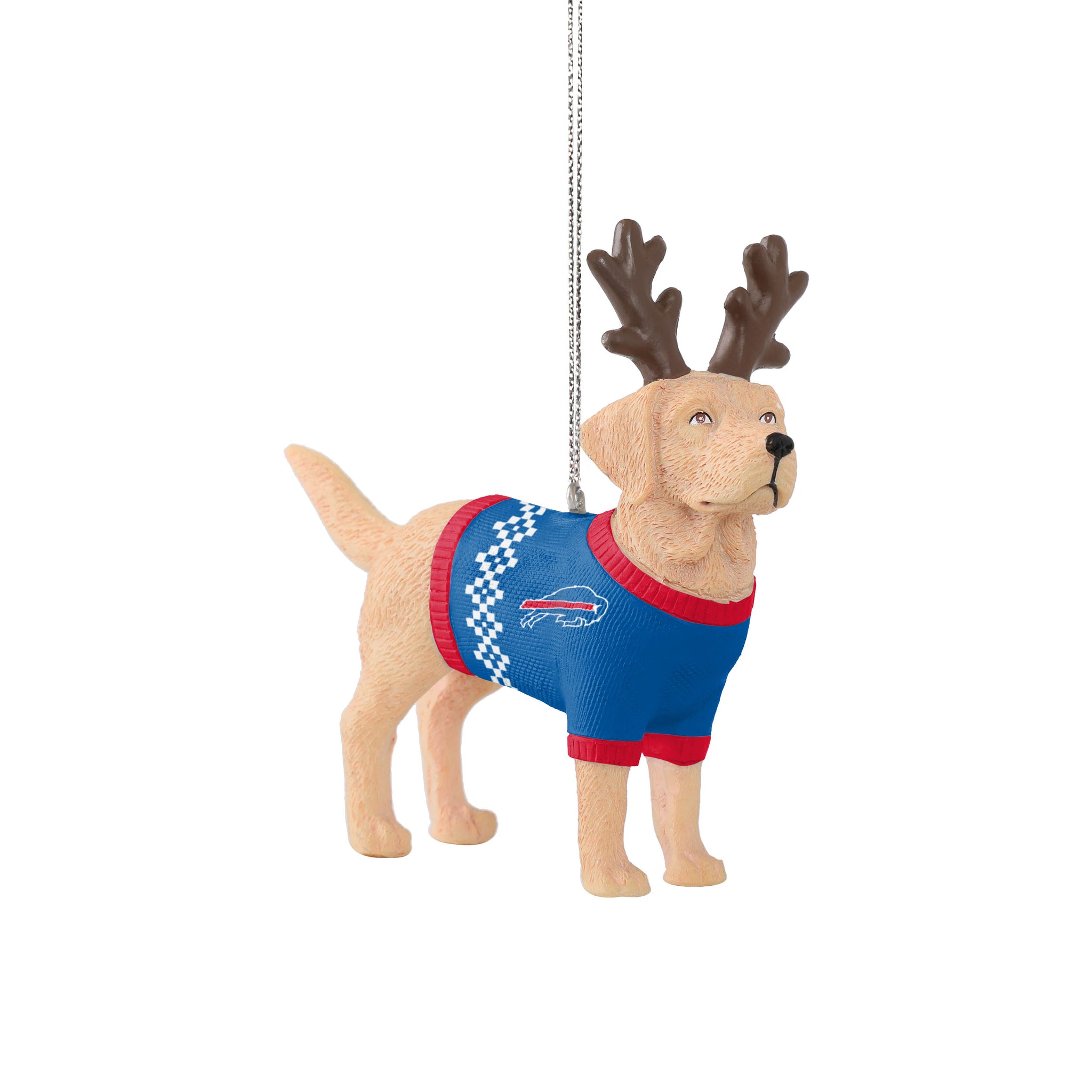 Buffalo Bills Yellow Lab Wearing Antlers Ornament