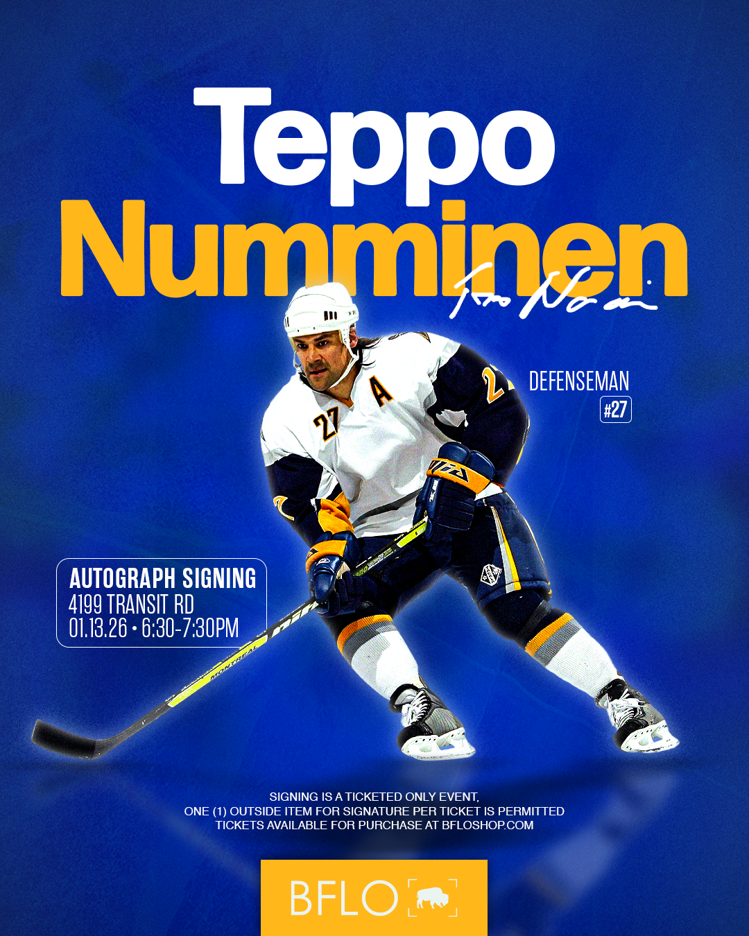 Teppo Numminen Autograph Signing VIP Ticket: Get Any Outside Item Signed