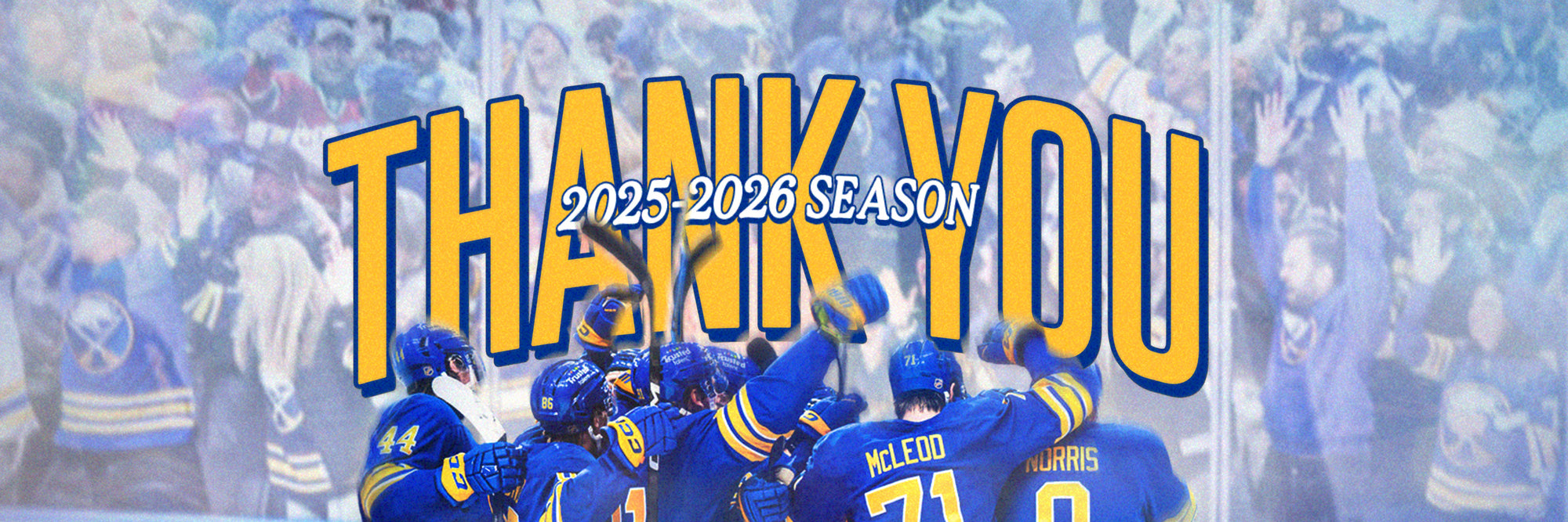 Group of hockey players celebrating with 'THANK YOU 2025-2026 SEASON' text overlay.