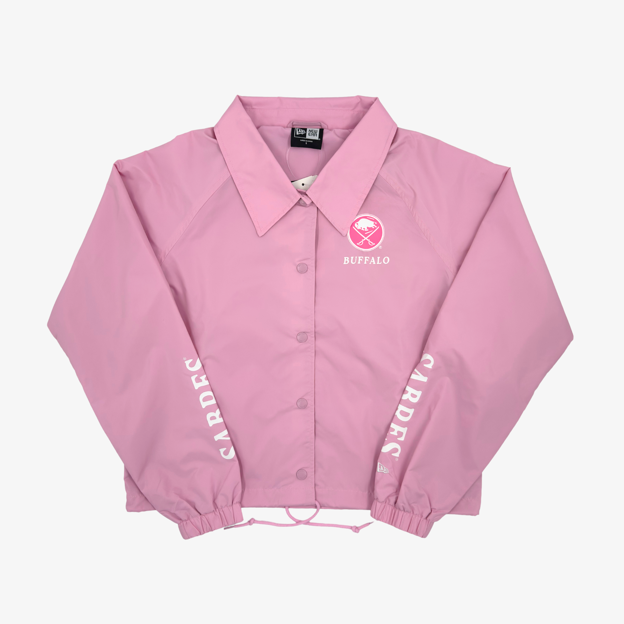 Women's New Era Sabres Pink Cropped Lightweight Button Jacket