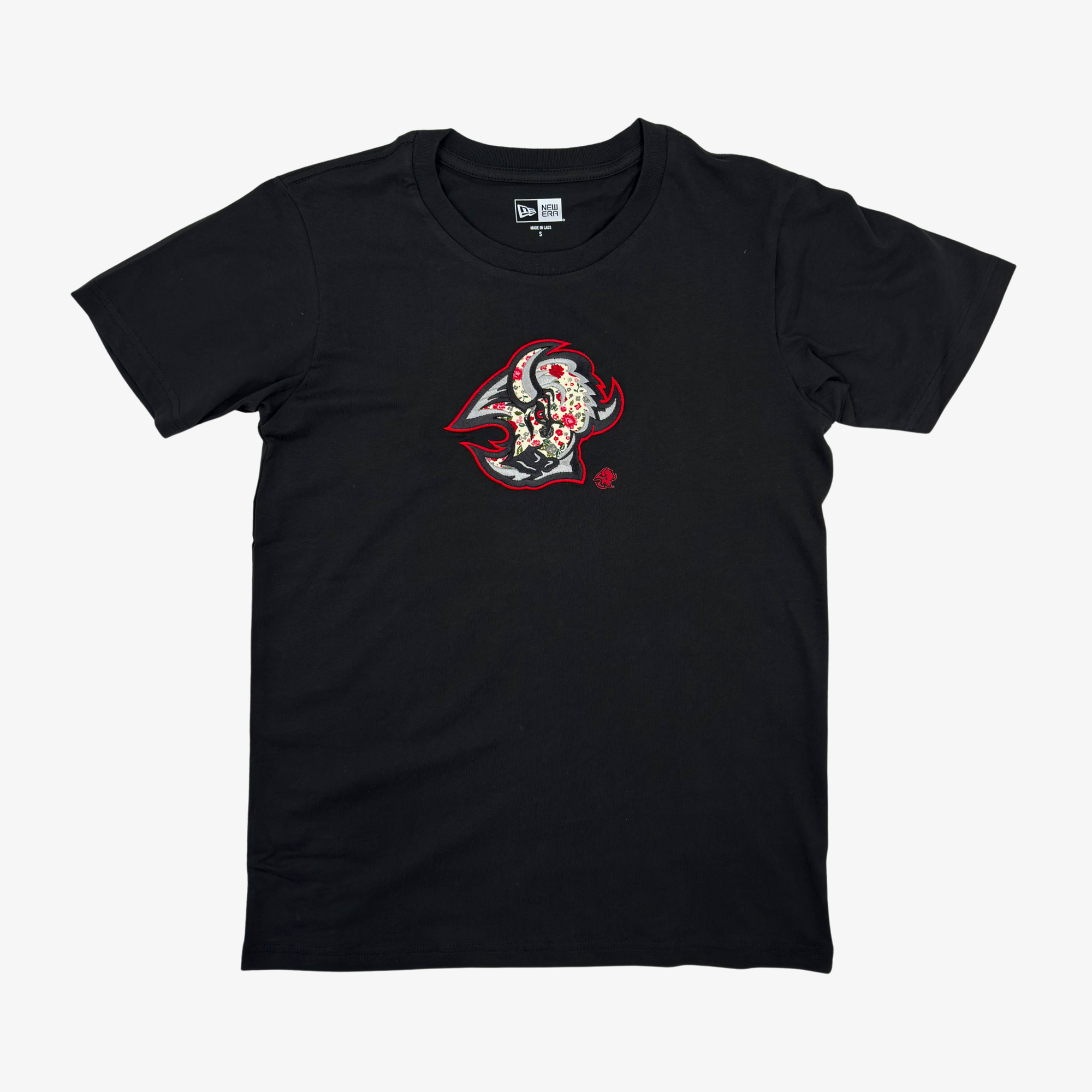 Women's New Era Sabres Floral Alternate Logo Black T-Shirt